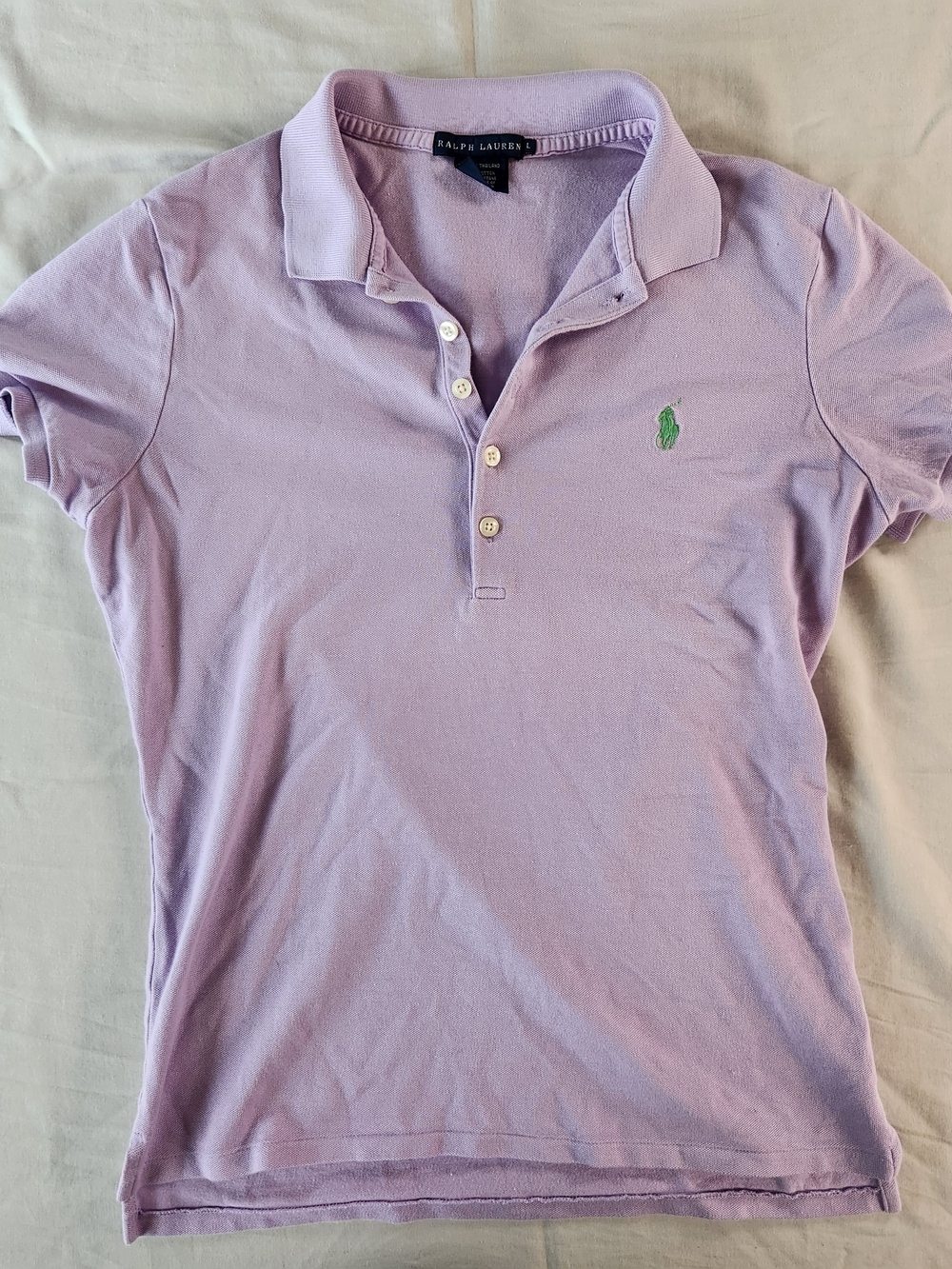Ralph Lauren Women's Size L Purple Solid Cotton Blend Polo, Short Sleeve W/Logo